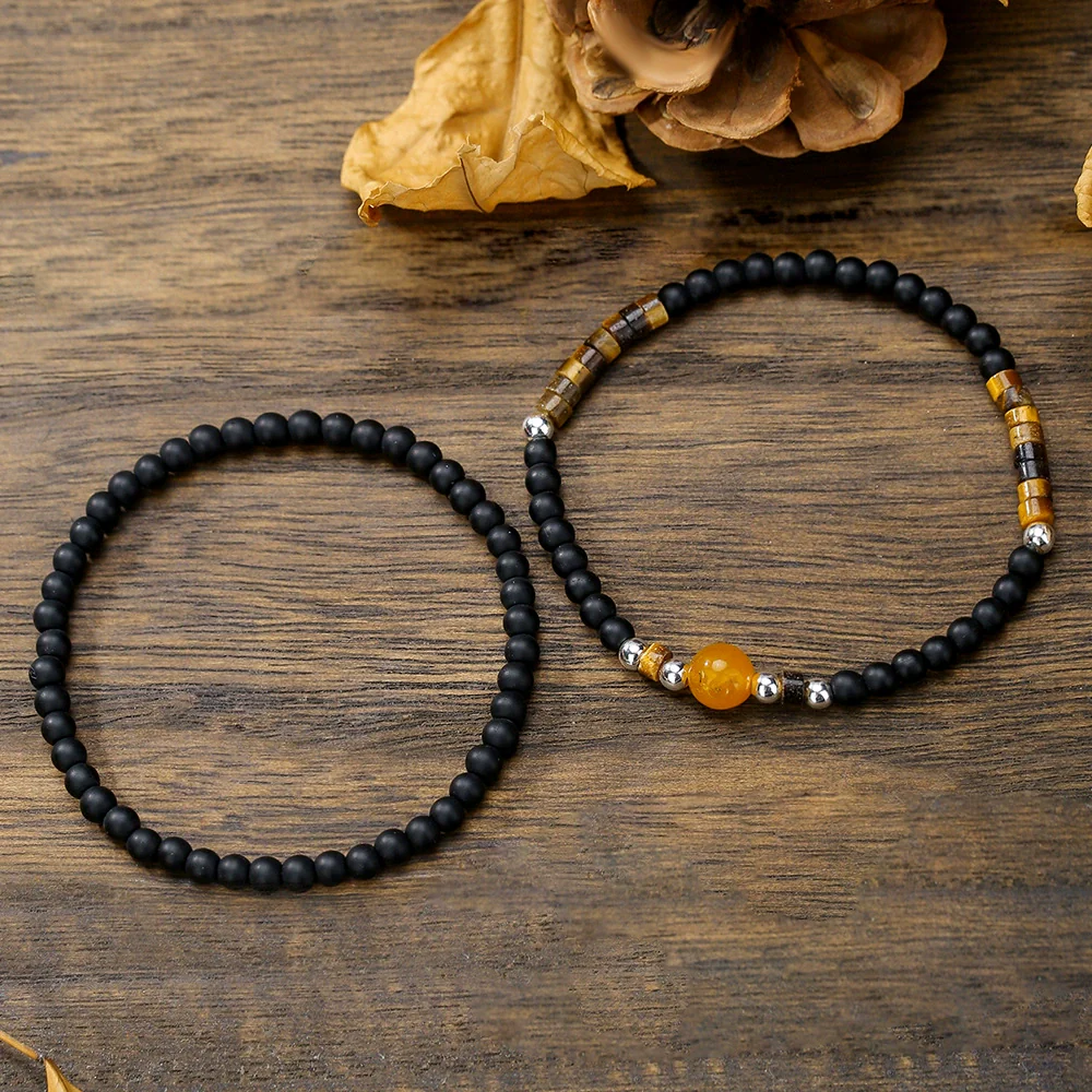 Fashion Simple Allmatch Unisex Handmade Stone Copper Beads Round Beaded Bracelet With Black Onyx Tiger Eye Amber - Image 4