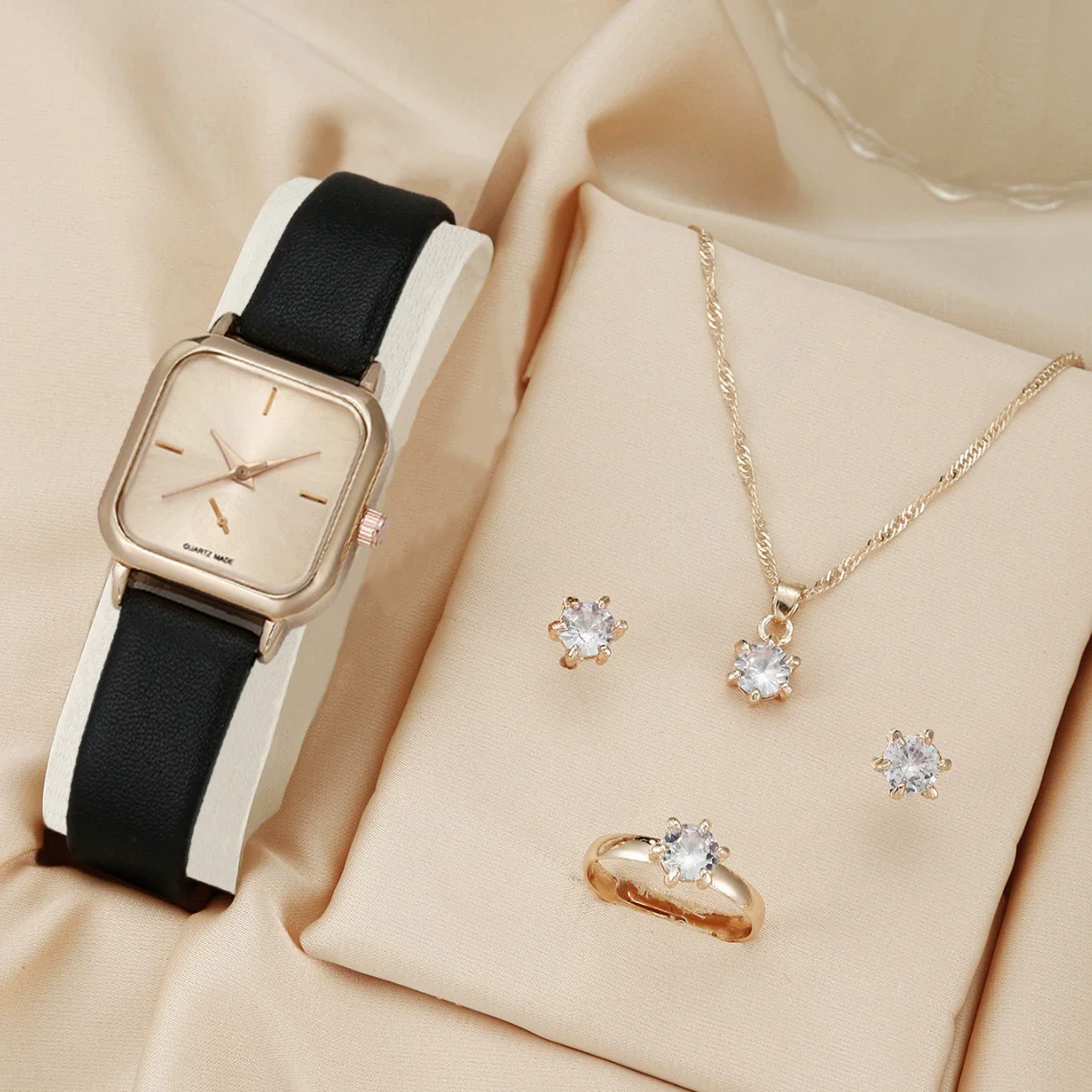 Fashion Simple Business Square Alloy Rhinestone Jewelry Pu Strap Quartz Watch For Female - Image 2