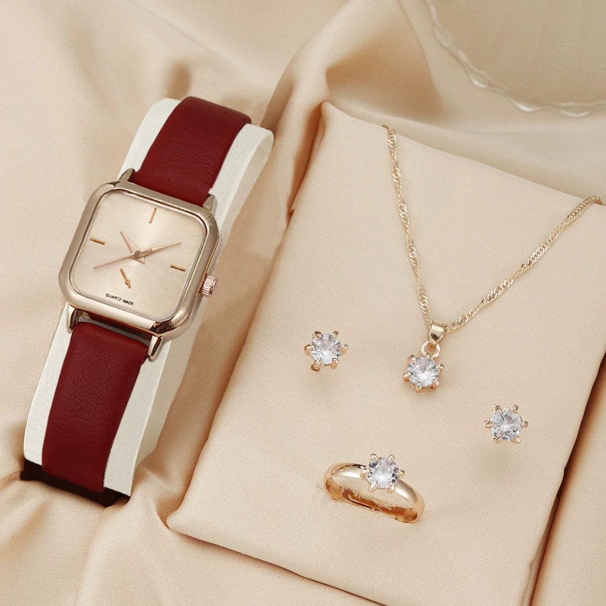 Fashion Simple Business Square Alloy Rhinestone Jewelry Pu Strap Quartz Watch For Female - Image 7