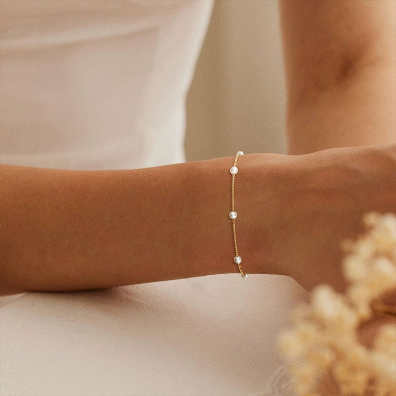 Fashion Simple Exquisite Golden O Shaped Chain Pearl Women's Bracelet Copper Electroplating Geometric - Image 2