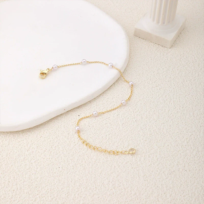 Fashion Simple Exquisite Golden O Shaped Chain Pearl Women's Bracelet Copper Electroplating Geometric - Image 3