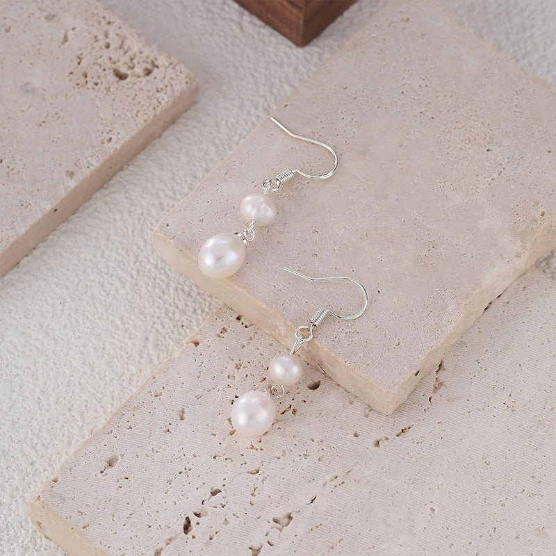 Fashion Simple Freshwater Pearl Earrings Geometric Style Electroplated For Women - Image 4