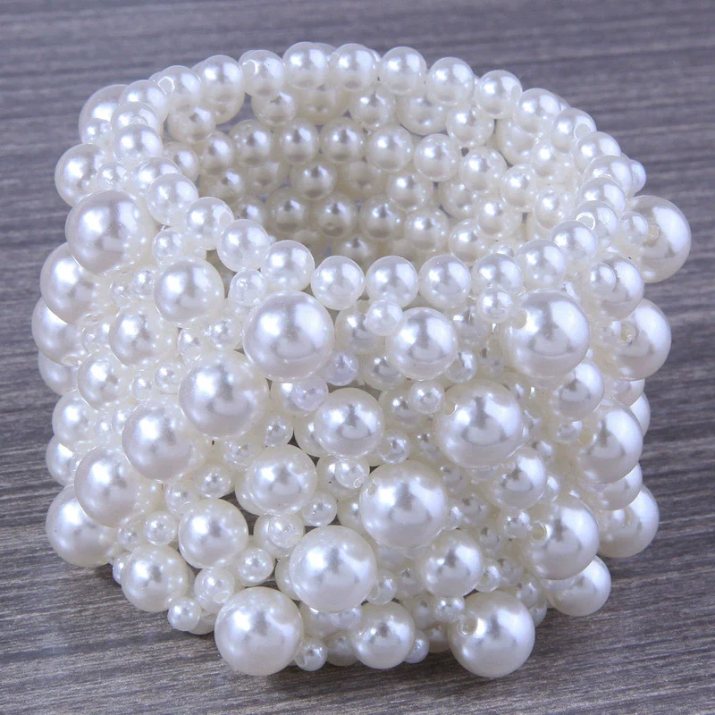 Fashion Simple Handmade Imitation Pearl Ultra Wide Elastic Women's Bracelet - Image 6