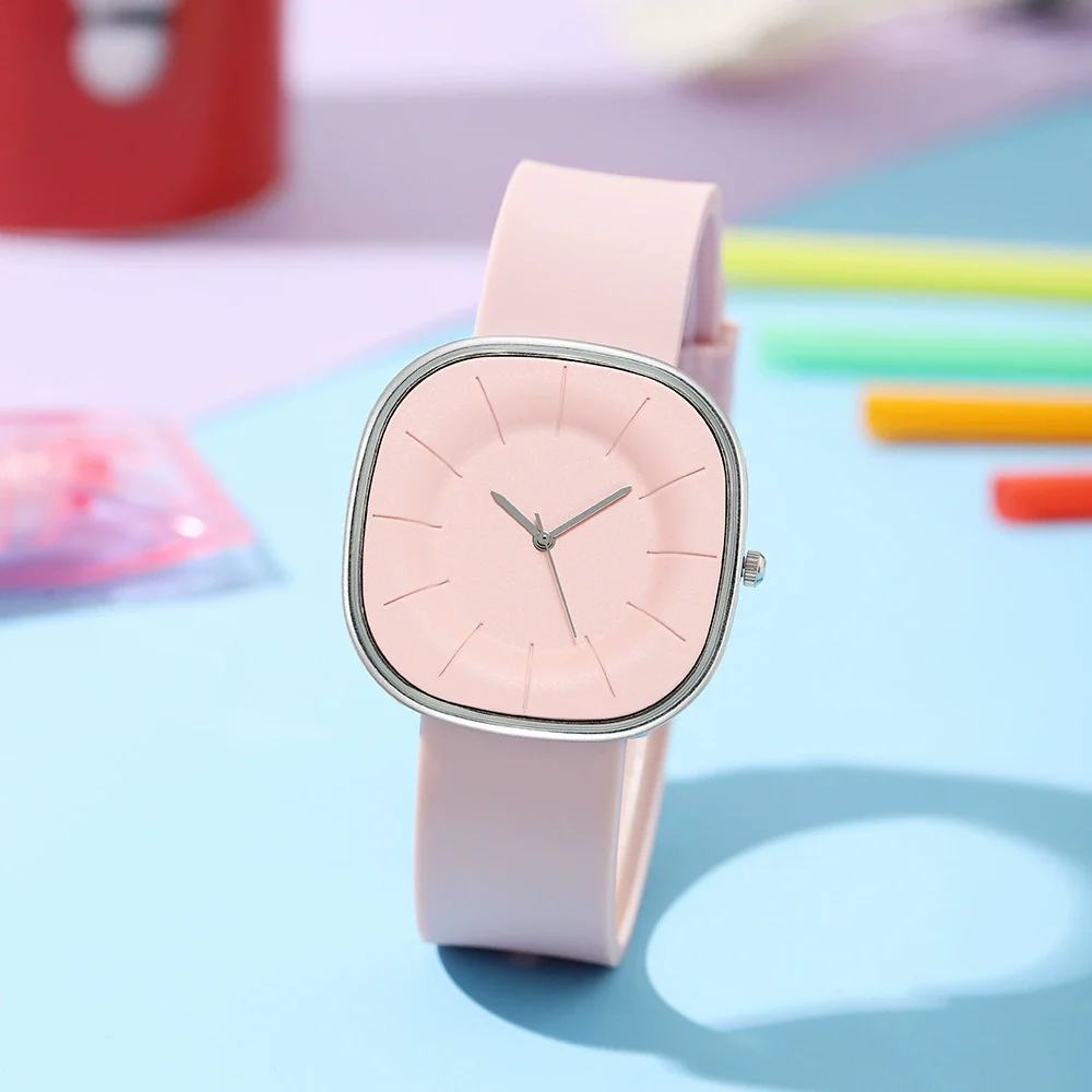 Fashion Simple Square Cartoon Casual Quartz Watch For Women Alloy Case Silicone Strap - Image 3