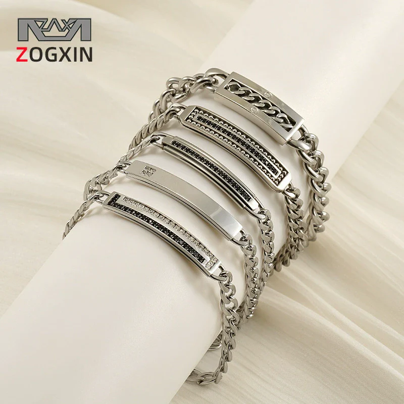 Fashion Simple 316L Stainless Steel Curved Electroplated Diamond Unisex Bracelet