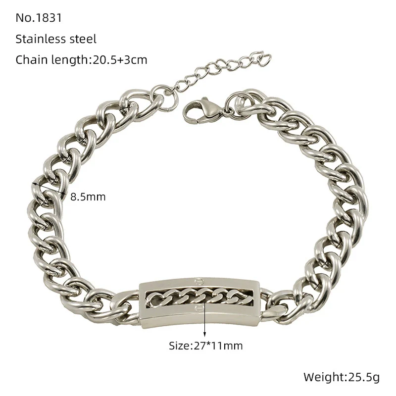 Fashion Simple 316L Stainless Steel Curved Electroplated Diamond Unisex Bracelet - Image 10