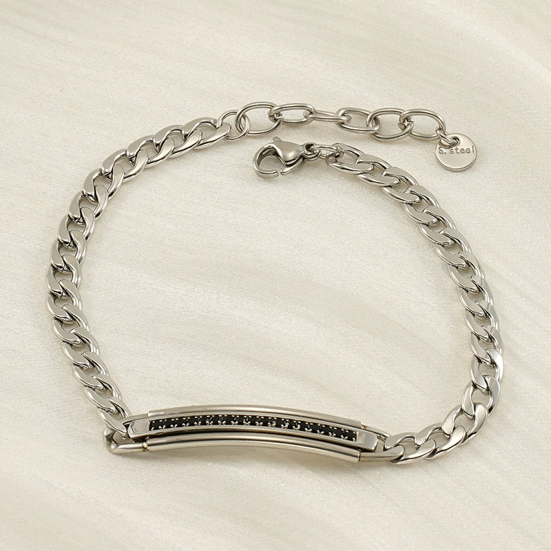 Fashion Simple 316L Stainless Steel Curved Electroplated Diamond Unisex Bracelet - Image 2