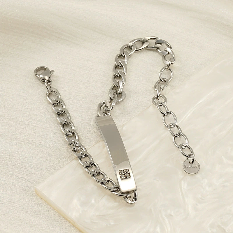 Fashion Simple 316L Stainless Steel Curved Electroplated Diamond Unisex Bracelet - Image 3