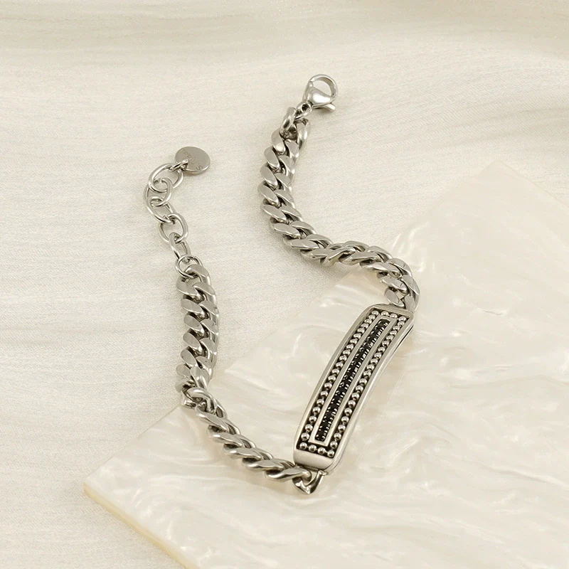 Fashion Simple 316L Stainless Steel Curved Electroplated Diamond Unisex Bracelet - Image 4