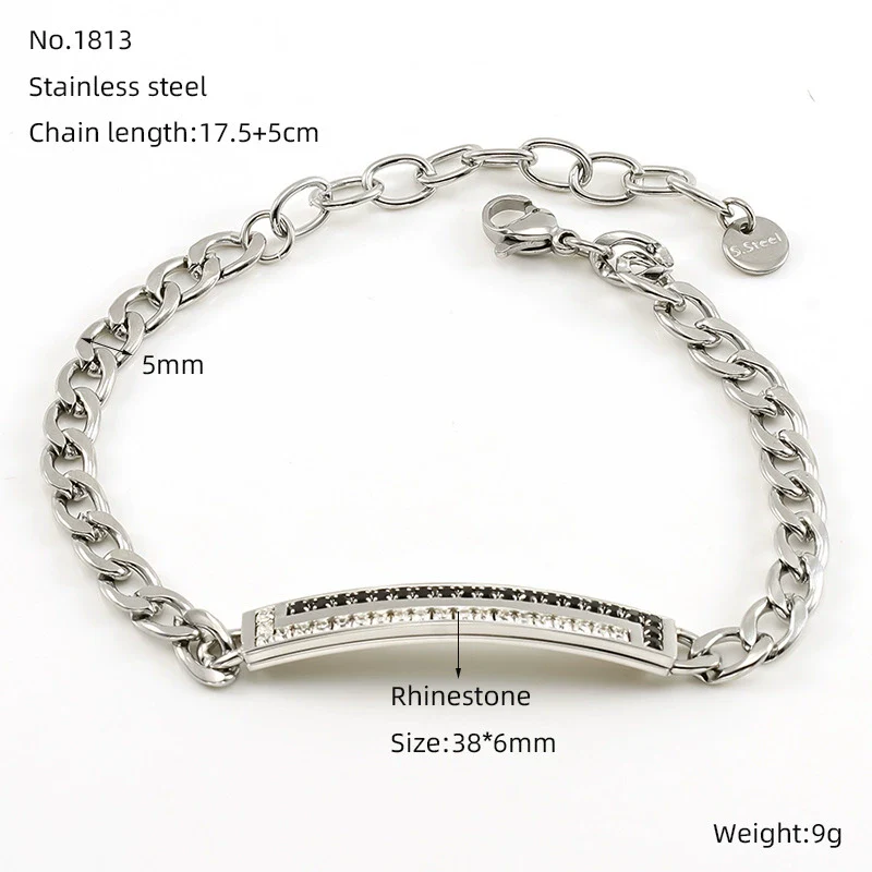 Fashion Simple 316L Stainless Steel Curved Electroplated Diamond Unisex Bracelet - Image 6