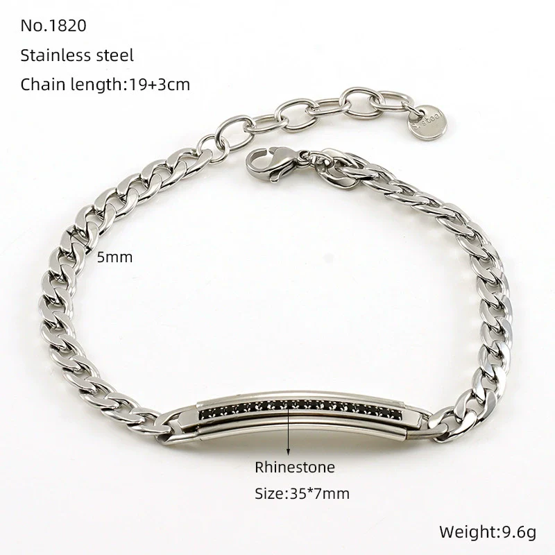 Fashion Simple 316L Stainless Steel Curved Electroplated Diamond Unisex Bracelet - Image 8