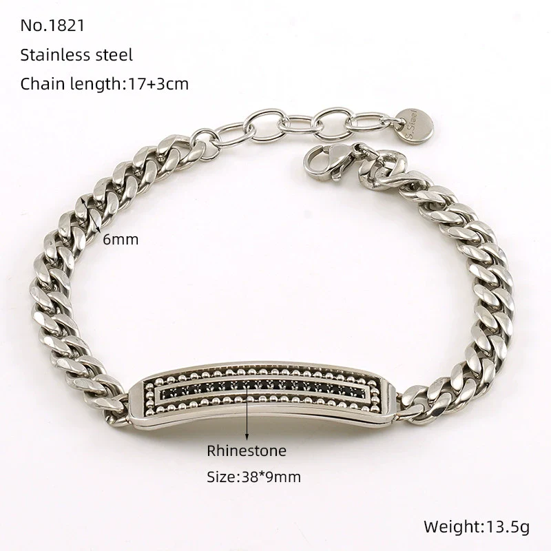 Fashion Simple 316L Stainless Steel Curved Electroplated Diamond Unisex Bracelet - Image 9