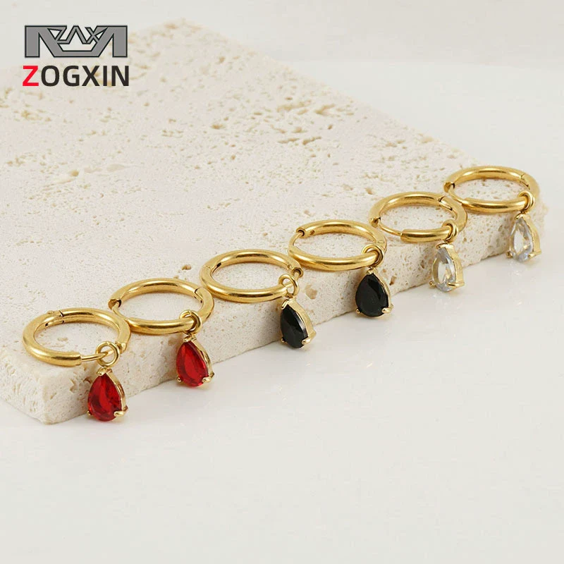 Fashion Simple Water Drop Zircon Inlaid 316L Stainless Steel 18K Gold Plated Light Luxury Niche Elegant Women's Earrings