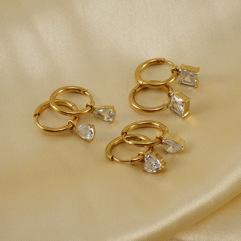 Fashion Simple Water Drop Zircon Inlaid 316L Stainless Steel 18K Gold Plated Light Luxury Niche Elegant Women's Earrings - Image 2