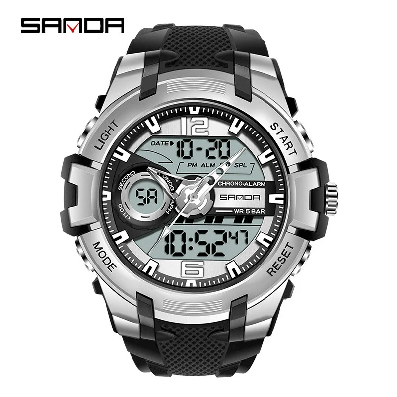 Fashion Sports Luminous Chronograph Electronic Watch Resin Strap Stainless Steel Clasp Plastic Mirror Round Dial - Image 10