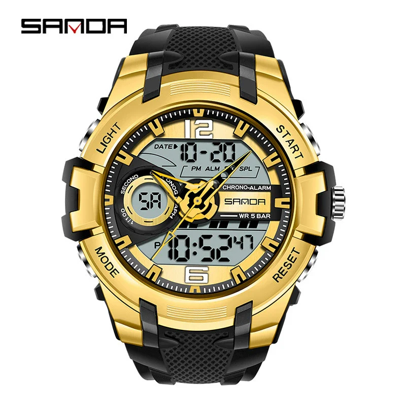Fashion Sports Luminous Chronograph Electronic Watch Resin Strap Stainless Steel Clasp Plastic Mirror Round Dial - Image 11