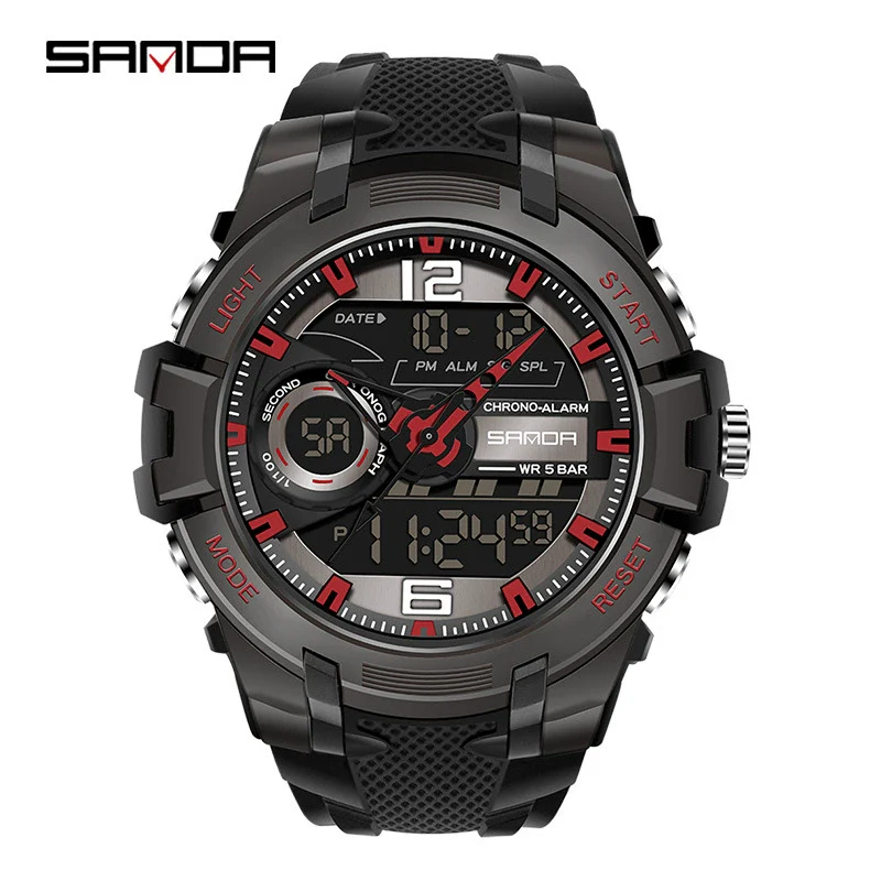 Fashion Sports Luminous Chronograph Electronic Watch Resin Strap Stainless Steel Clasp Plastic Mirror Round Dial - Image 2