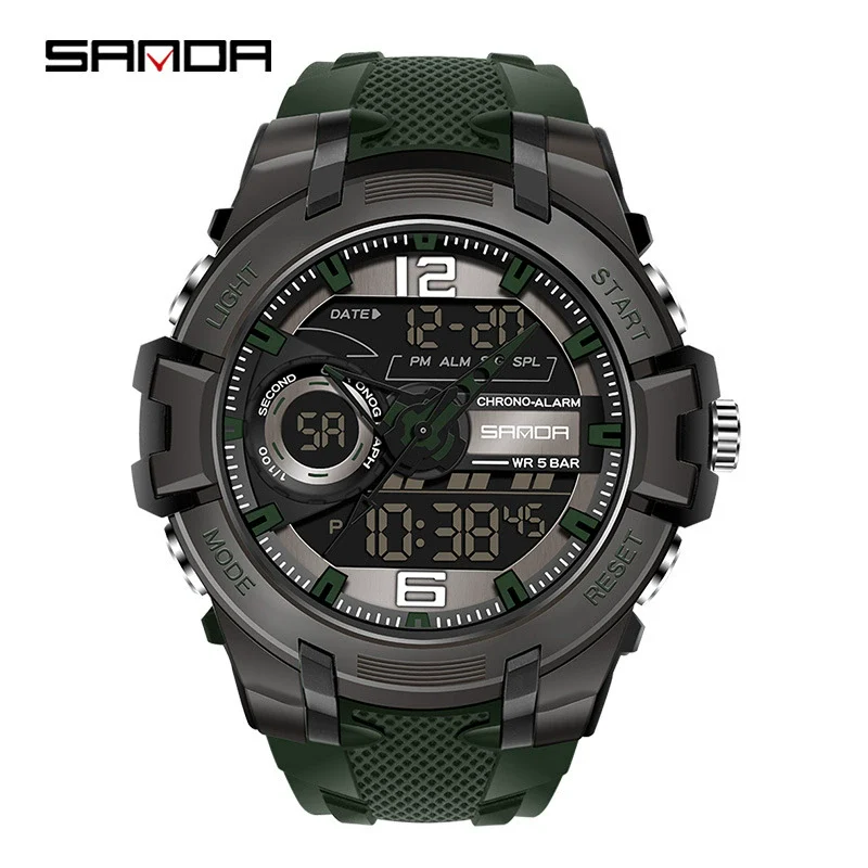 Fashion Sports Luminous Chronograph Electronic Watch Resin Strap Stainless Steel Clasp Plastic Mirror Round Dial - Image 7
