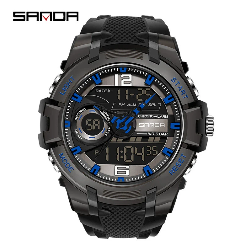 Fashion Sports Luminous Chronograph Electronic Watch Resin Strap Stainless Steel Clasp Plastic Mirror Round Dial - Image 8