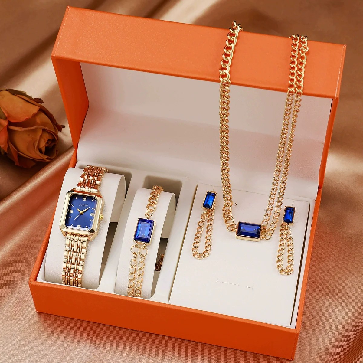 Fashion Square Bracelet Watch Hip Hop Spice Multilayer Necklace Sweater Chain Jewelry Alloy Artificial Zircon Ordinary Glass Mirror - Image 7