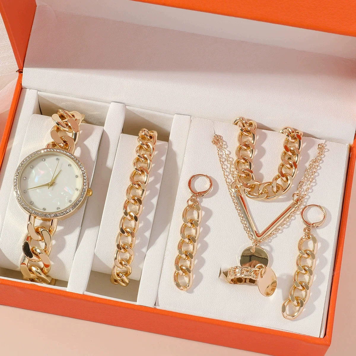 Fashion Square Bracelet Watch Hip Hop Spice Multilayer Necklace Sweater Chain Jewelry Alloy Artificial Zircon Ordinary Glass Mirror - Image 8