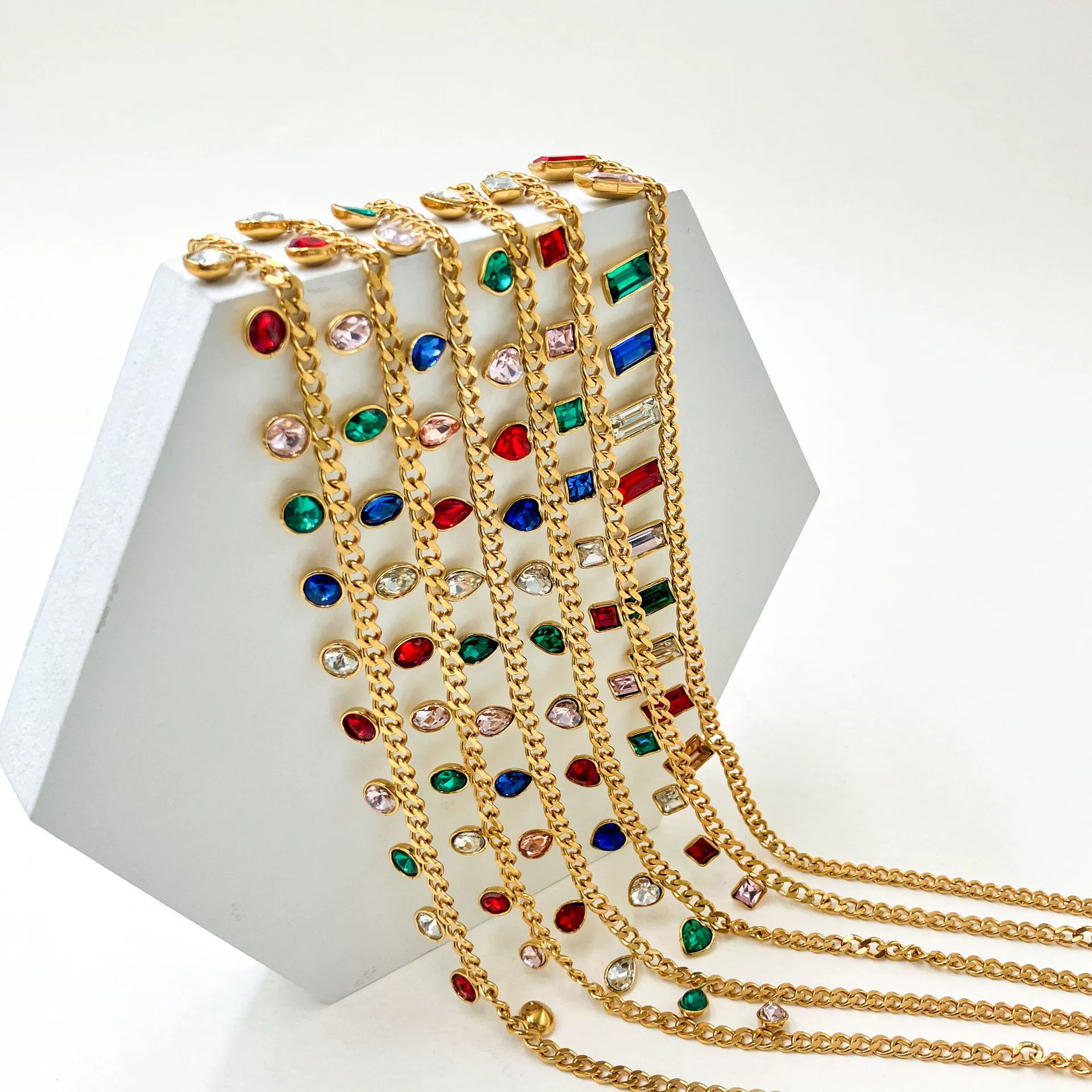 Fashion Stainless Steel Geometric Tassel Zircon Necklace With Electroplating