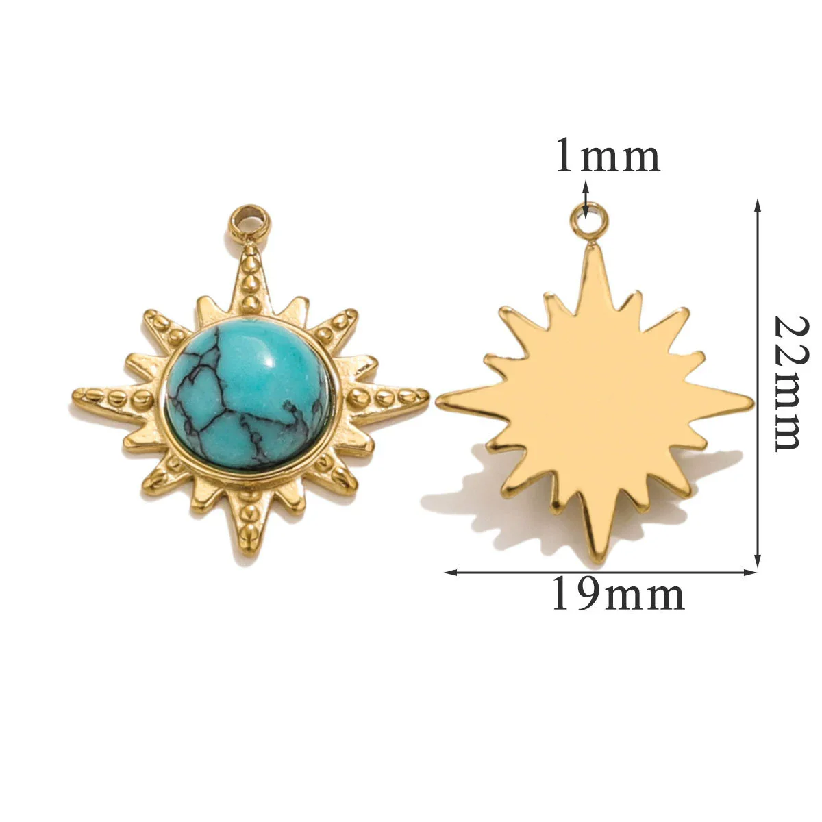 Fashion Stainless Steel Natural Stone Tiger Eye Stone Classic Eight Mans Star Element Titanium Steel Flower Pendant Electroplated 18K Gold Diy Necklace Earrings Accessories - Image 8
