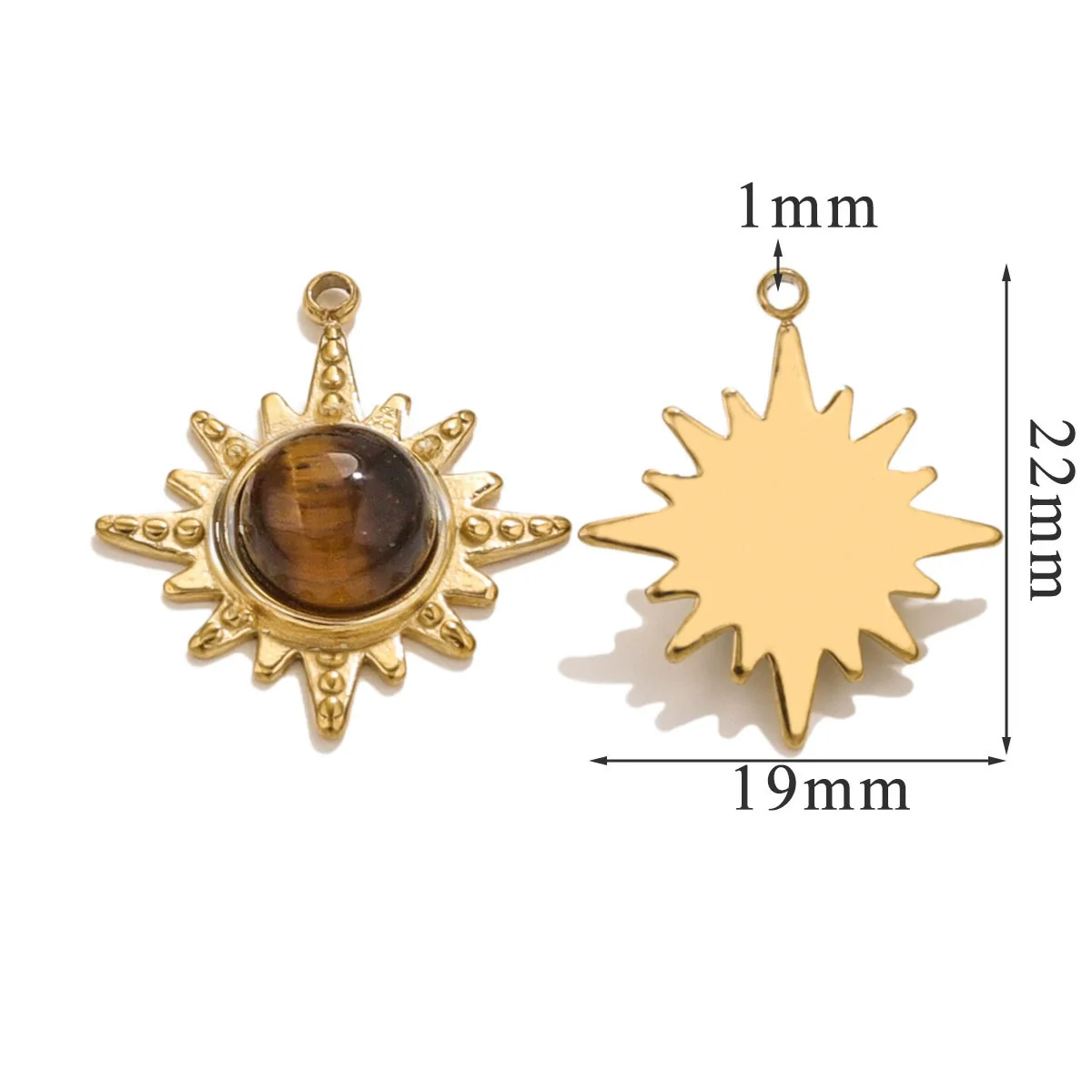 Fashion Stainless Steel Natural Stone Tiger Eye Stone Classic Eight Mans Star Element Titanium Steel Flower Pendant Electroplated 18K Gold Diy Necklace Earrings Accessories - Image 9