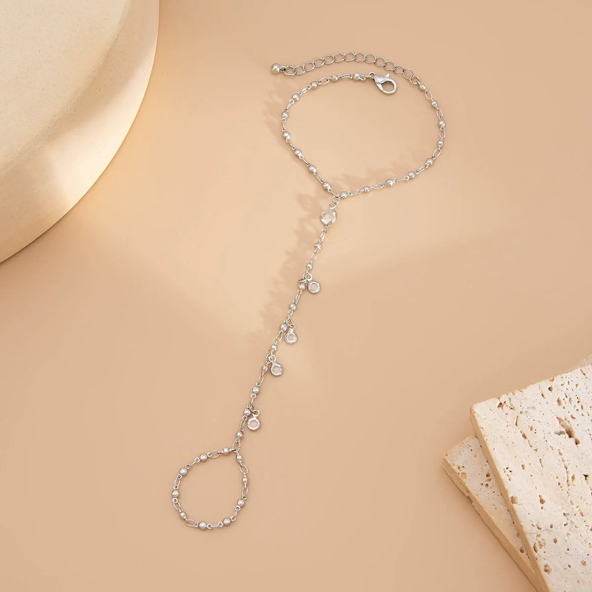Fashion Textured Metal Pleated Glossy Ins Style Crystal Chain Finger Bracelet For Women With Electroplating - Image 11