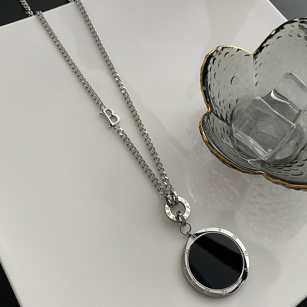 Fashion Titanium Steel Geometric Plaid Water Wave Chain Long Round Necklace Unisex Accessories - Image 3