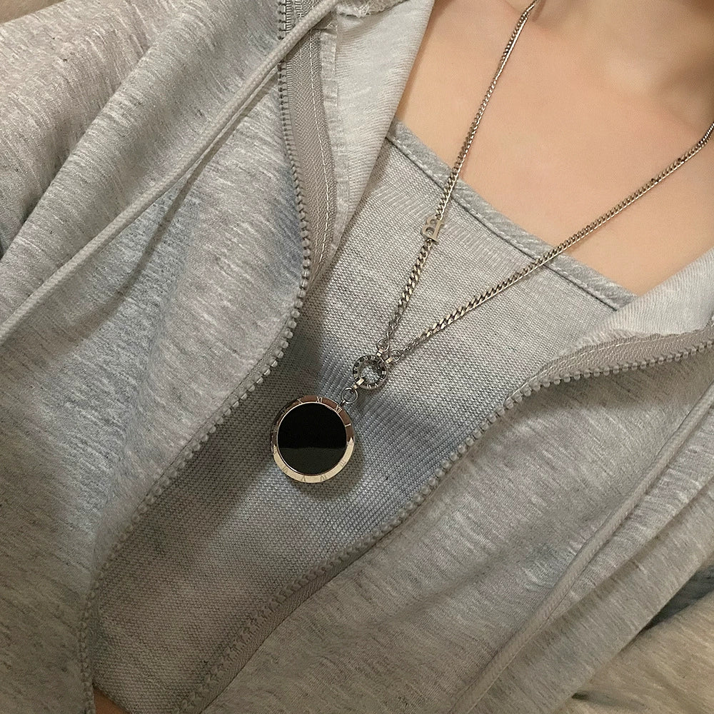 Fashion Titanium Steel Geometric Plaid Water Wave Chain Long Round Necklace Unisex Accessories - Image 4