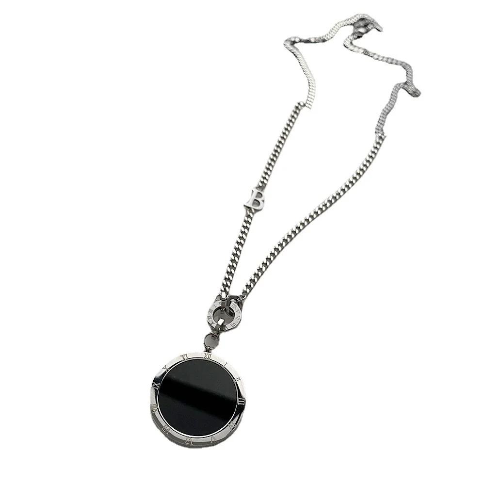 Fashion Titanium Steel Geometric Plaid Water Wave Chain Long Round Necklace Unisex Accessories - Image 5