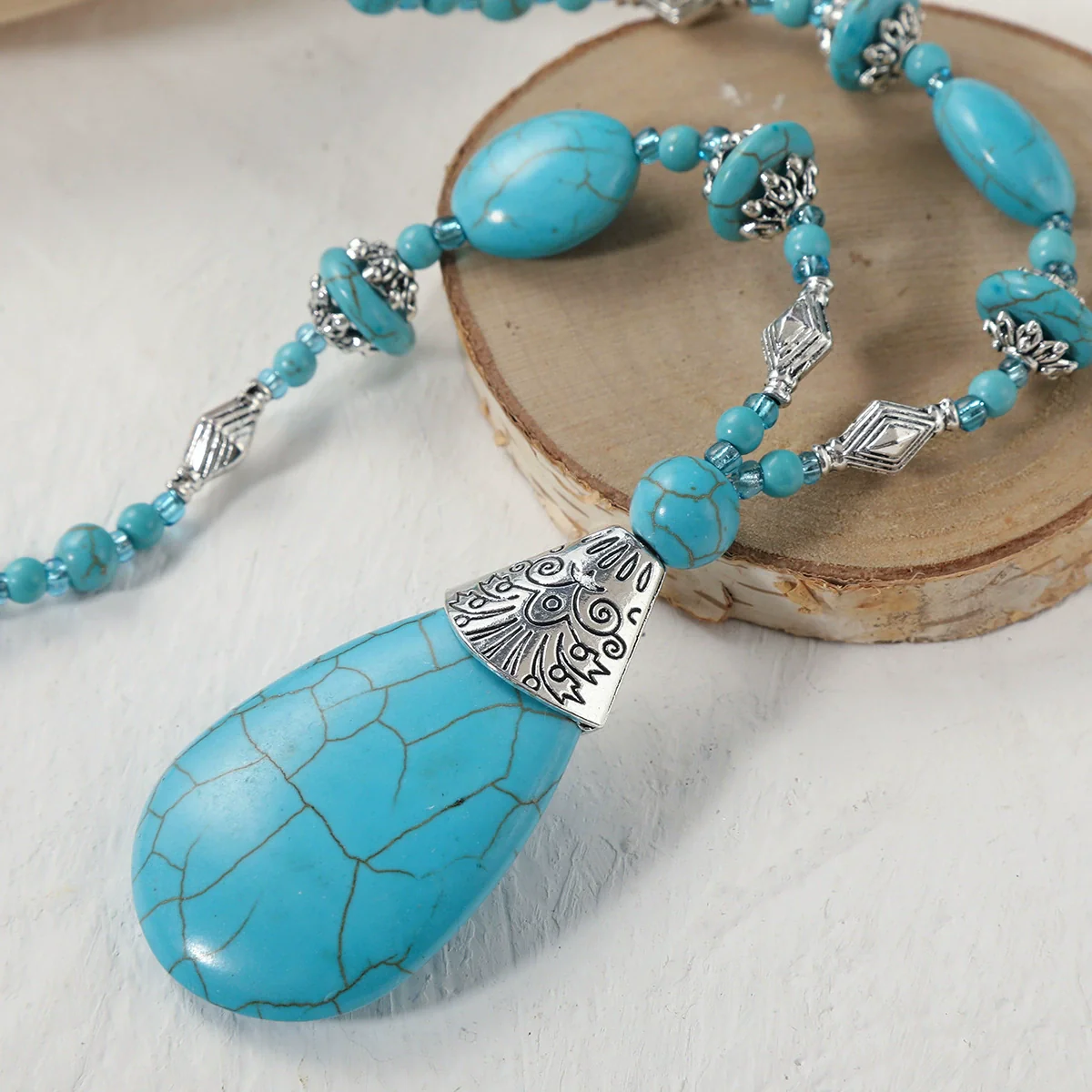 Fashion Turquoise Alloy Vintage Silver Natural Stone Bracelet Electroplating - Image 4