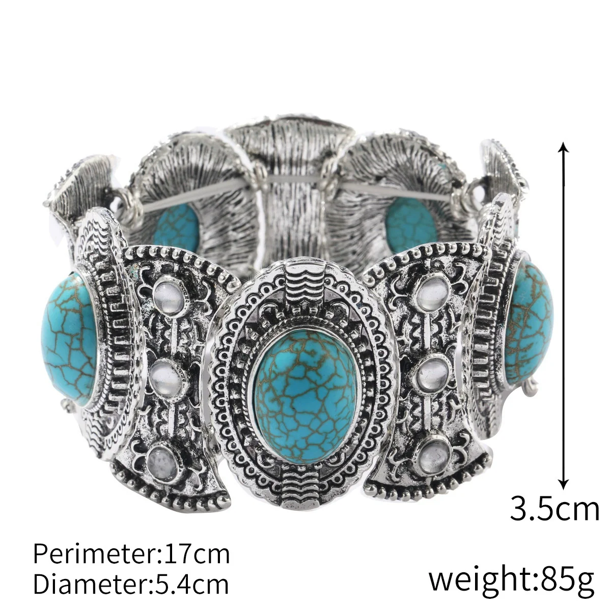 Fashion Turquoise Alloy Vintage Silver Natural Stone Bracelet Electroplating - Image 5