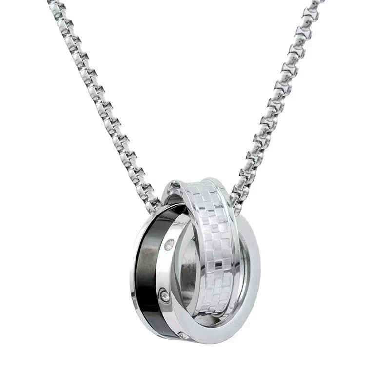 Fashion Unisex Geometric Titanium Steel Double Ring Crystal Necklace With Electroplating Treatment - Image 2