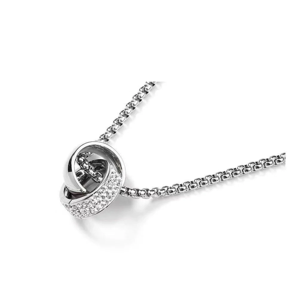 Fashion Unisex Geometric Titanium Steel Double Ring Crystal Necklace With Electroplating Treatment - Image 4
