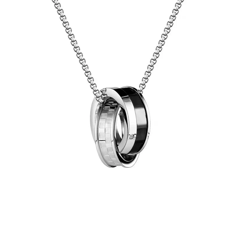 Fashion Unisex Geometric Titanium Steel Double Ring Crystal Necklace With Electroplating Treatment - Image 5