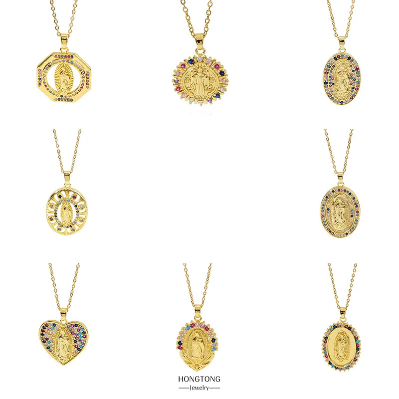 Fashion Virgin Pendant Stainless Steel Waterproof Fadeless Copper Zirconium Jewelry Color Diamond Series Electroplated Ochain Necklace