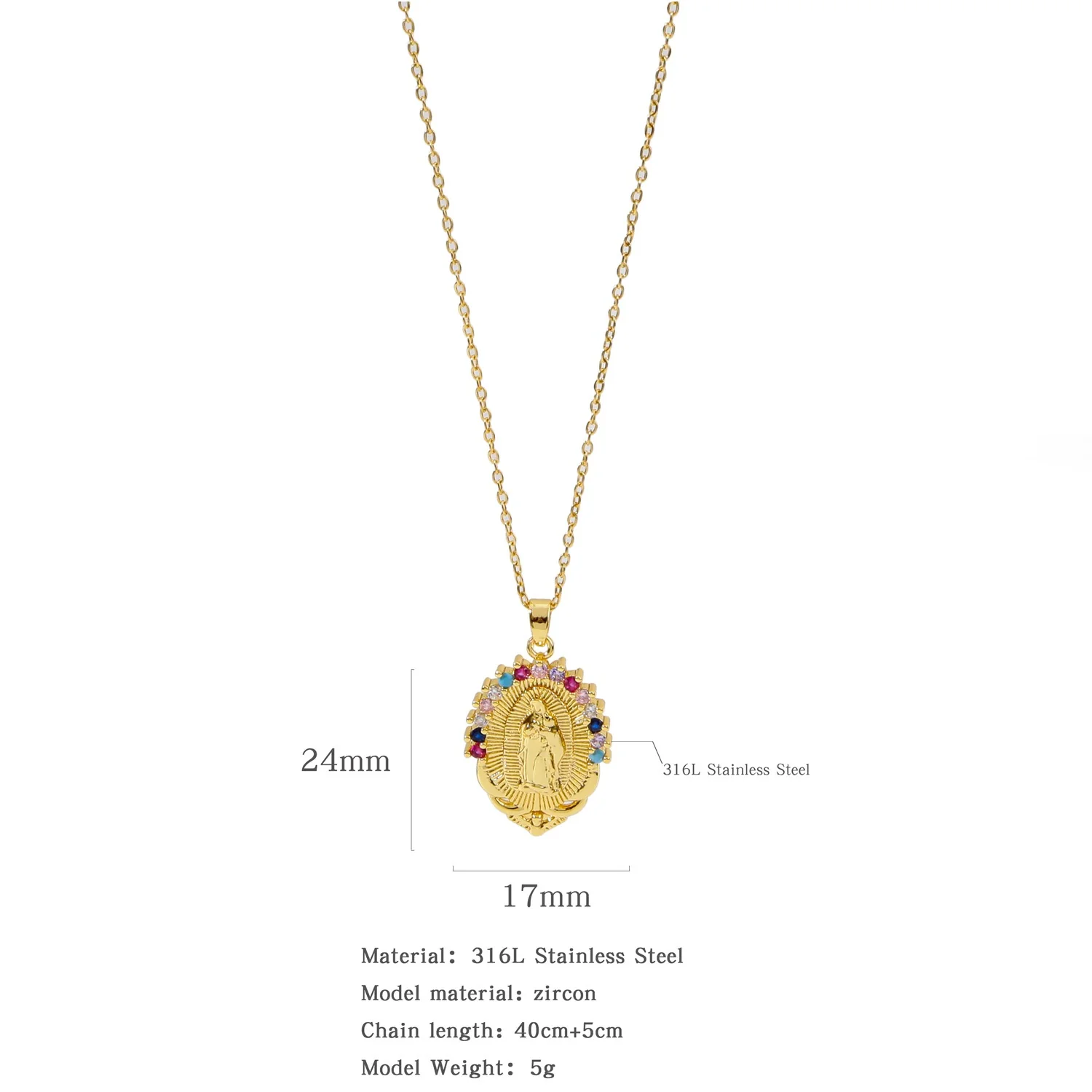 Fashion Virgin Pendant Stainless Steel Waterproof Fadeless Copper Zirconium Jewelry Color Diamond Series Electroplated Ochain Necklace - Image 16