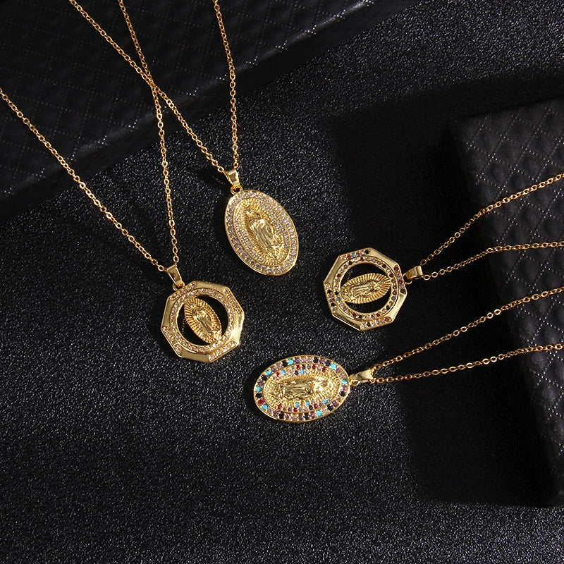 Fashion Virgin Pendant Stainless Steel Waterproof Fadeless Copper Zirconium Jewelry Color Diamond Series Electroplated Ochain Necklace - Image 3