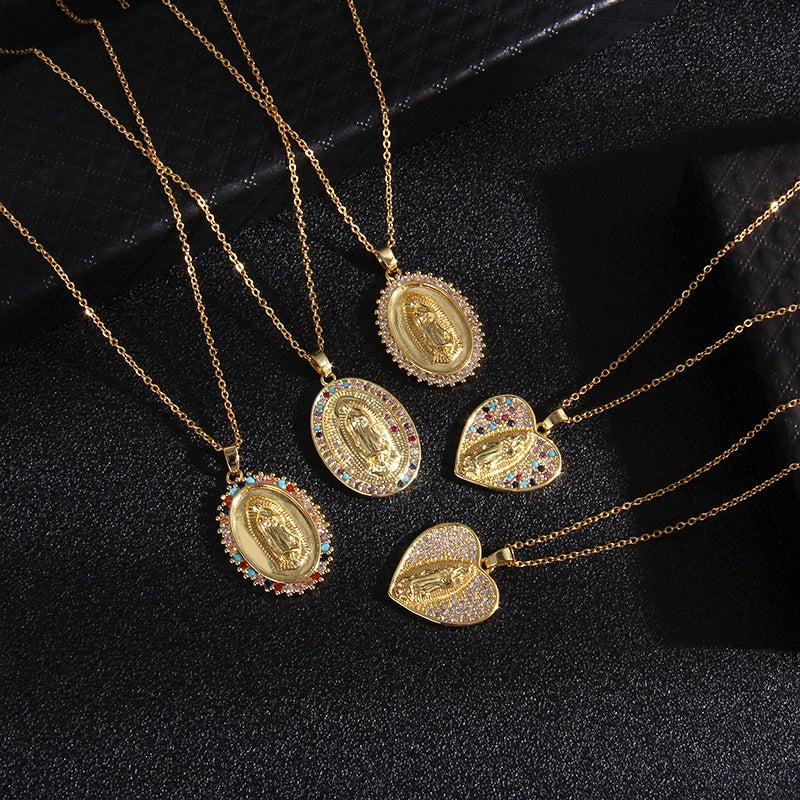 Fashion Virgin Pendant Stainless Steel Waterproof Fadeless Copper Zirconium Jewelry Color Diamond Series Electroplated Ochain Necklace - Image 4