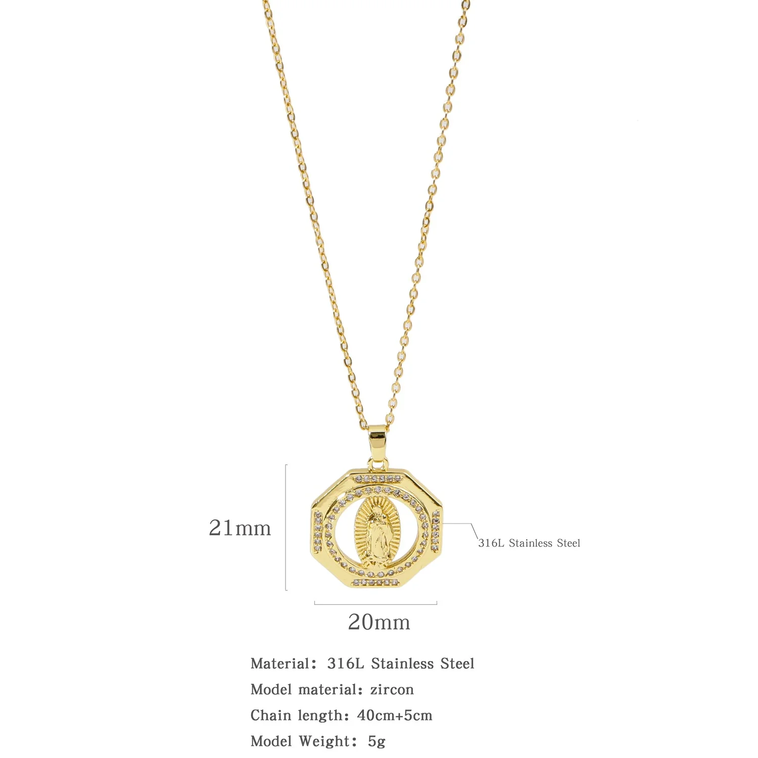 Fashion Virgin Pendant Stainless Steel Waterproof Fadeless Copper Zirconium Jewelry Color Diamond Series Electroplated Ochain Necklace - Image 8