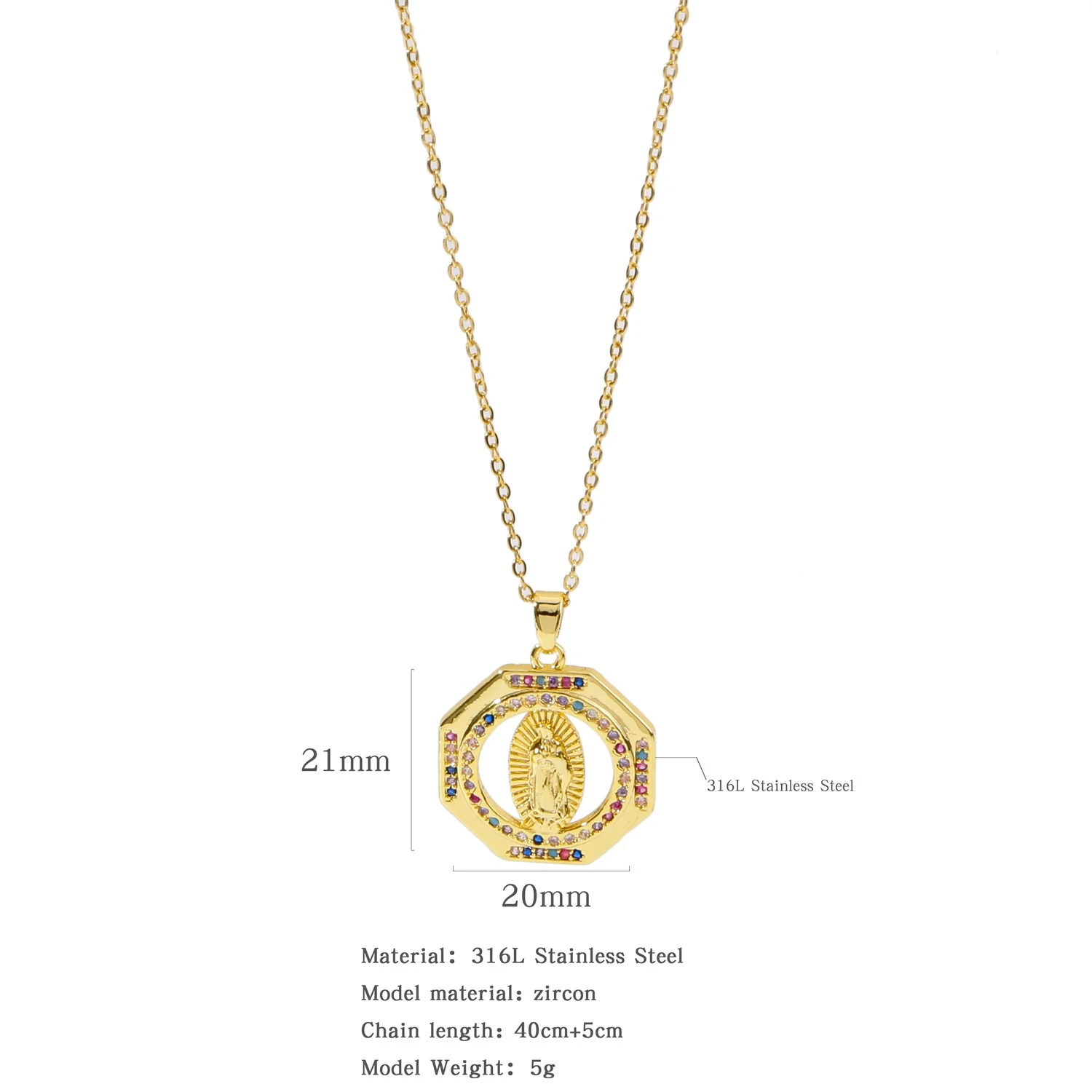 Fashion Virgin Pendant Stainless Steel Waterproof Fadeless Copper Zirconium Jewelry Color Diamond Series Electroplated Ochain Necklace - Image 9
