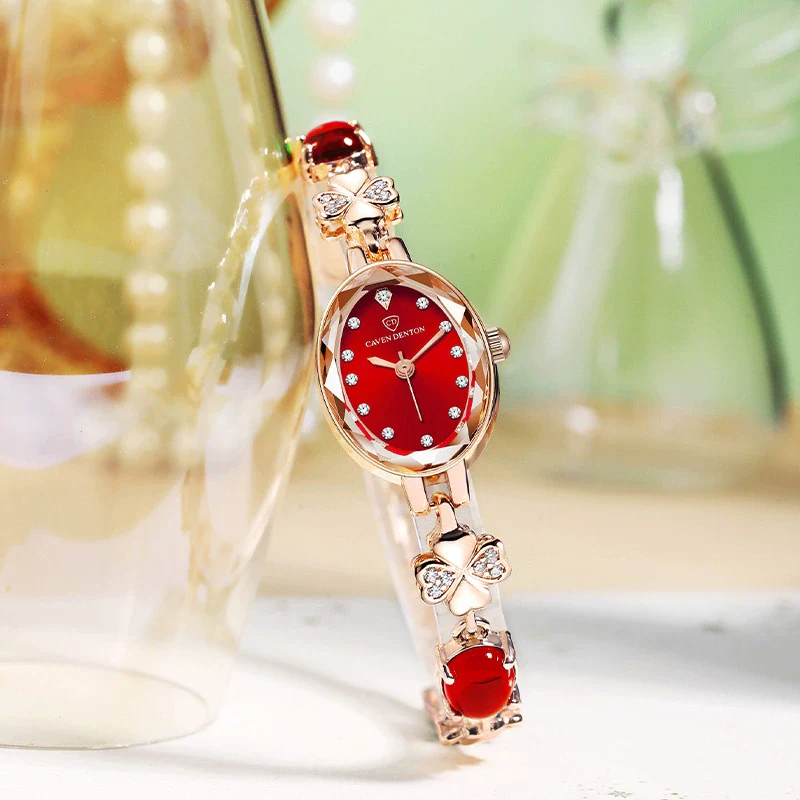 Fashion Waterproof Emerald Decorative Women's Quartz Watch With Alloy Case And Strap Oval Dial Mineral Reinforced Glass Mirror Stainless Steel Jewelry Buckle - Image 3