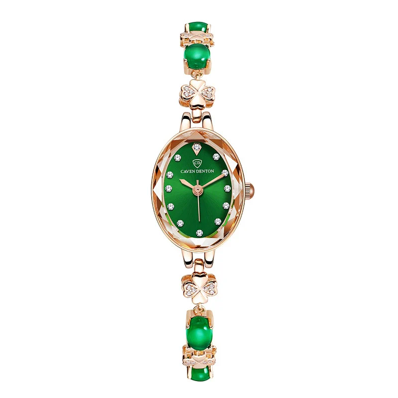 Fashion Waterproof Emerald Decorative Women's Quartz Watch With Alloy Case And Strap Oval Dial Mineral Reinforced Glass Mirror Stainless Steel Jewelry Buckle - Image 4