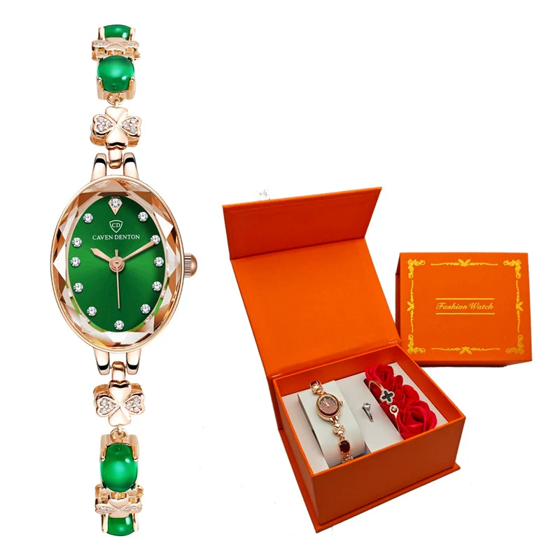 Fashion Waterproof Emerald Decorative Women's Quartz Watch With Alloy Case And Strap Oval Dial Mineral Reinforced Glass Mirror Stainless Steel Jewelry Buckle - Image 7