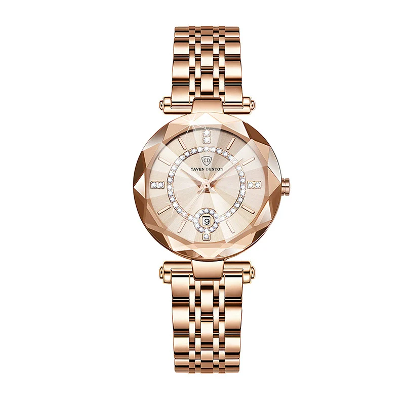 Fashion Waterproof Ladies Quartz Calendar Watch With Star Drill Surface Solid Stainless Steel Band Mineral Strengthened Glass Mirror And Alloy Case - Image 6