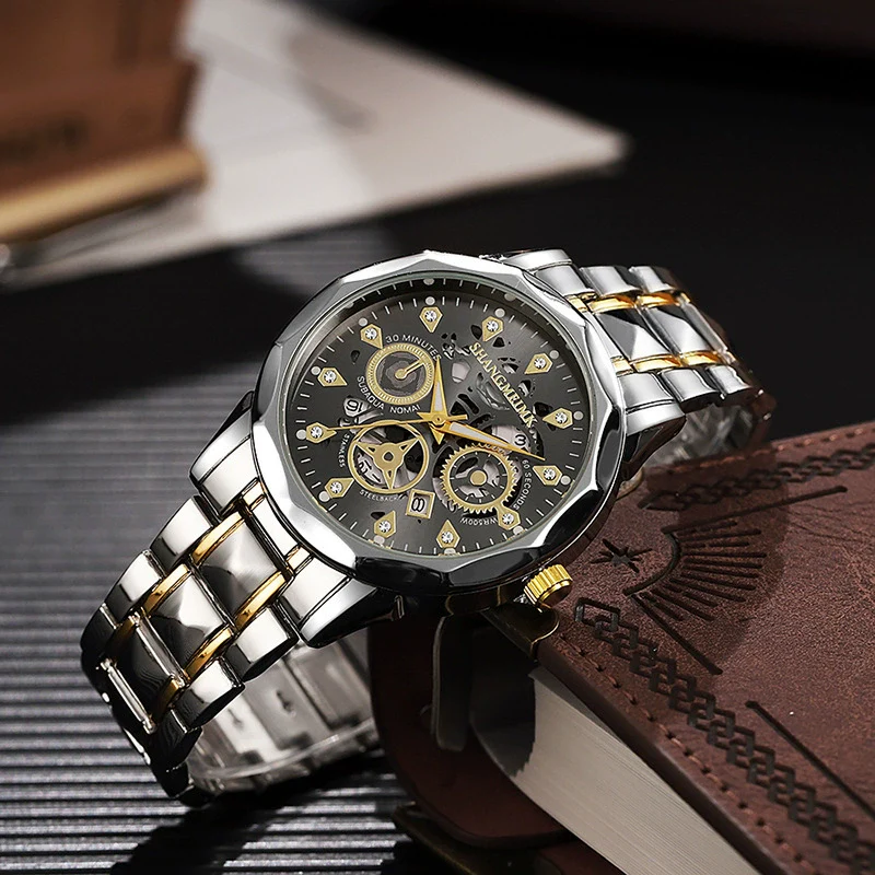 Fashion Waterproof Luminous Automatic Quartz Relief Hollow Alloy Men's Watch With Mineral Reinforced Glass Mirror And Stainless Steel Buckle - Image 3