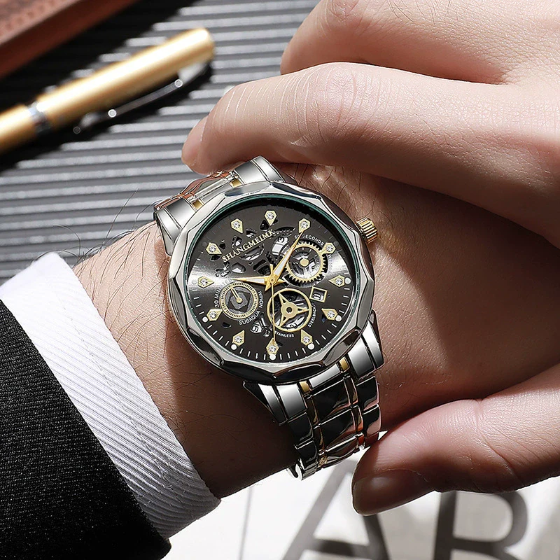 Fashion Waterproof Luminous Automatic Quartz Relief Hollow Alloy Men's Watch With Mineral Reinforced Glass Mirror And Stainless Steel Buckle - Image 4