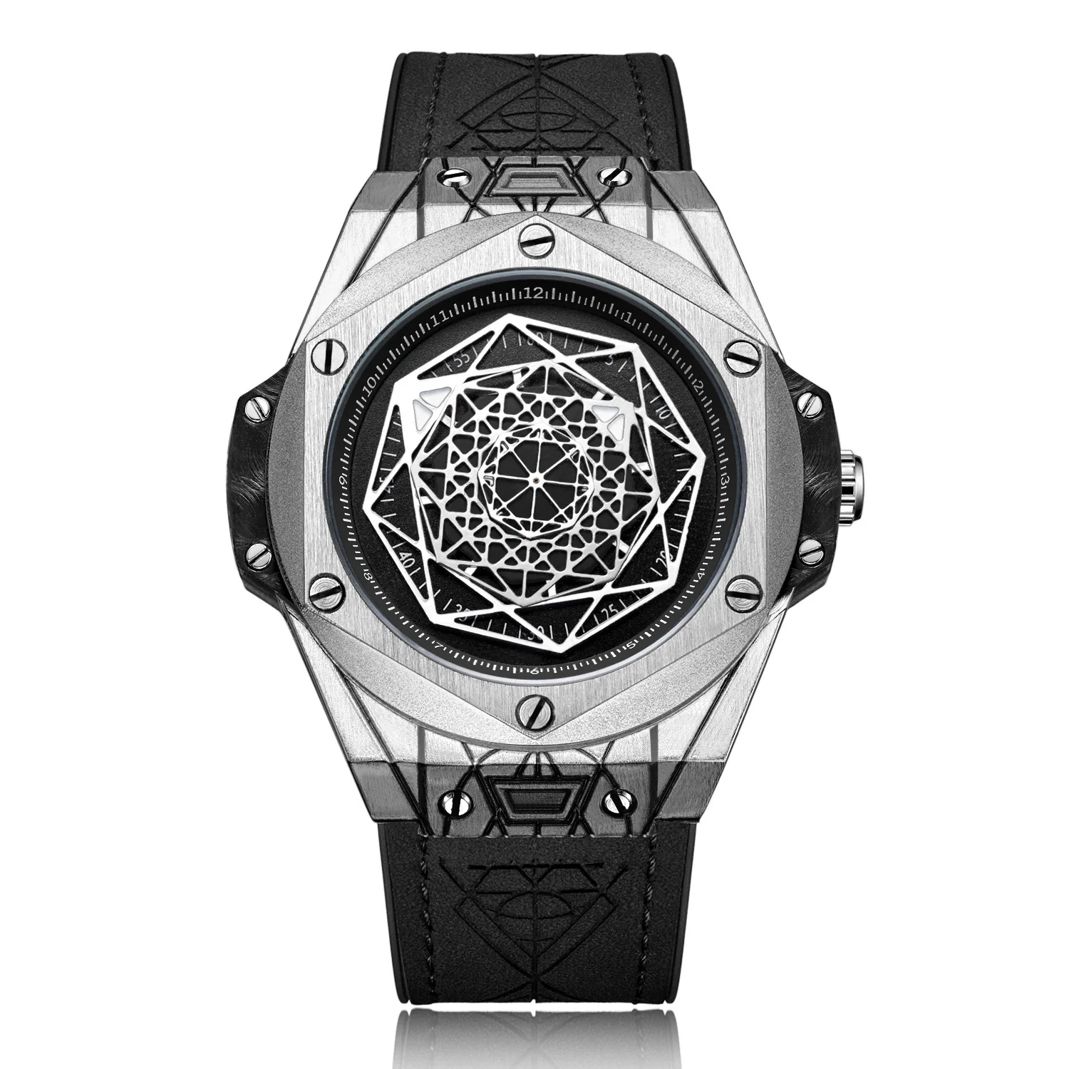 Fashion Waterproof Quartz Watch Men's Sports Watch Alloy Imitation Leather Strap Stainless Steel Buckle Rhombus Dial - Image 6